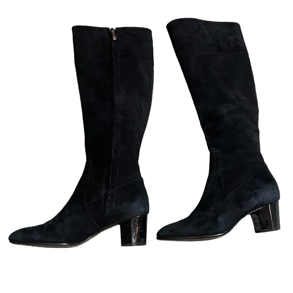 Diane Von Furstenburg Suede Knee High Boots Black Size 5